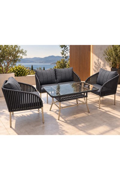 adımshops Zambak Galvaniz Gövdeli 2+1+1+masa İp örgü Bahçe Balkon Mobilyası, ...