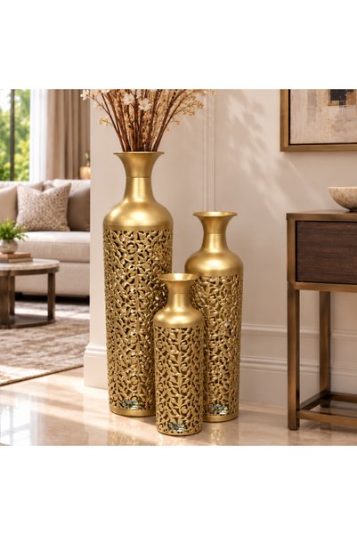PixelsFurniture طقم مزهريات (فازات) 3 قطع فازات معدنية فاخرة من بكسل الأثاث, ...