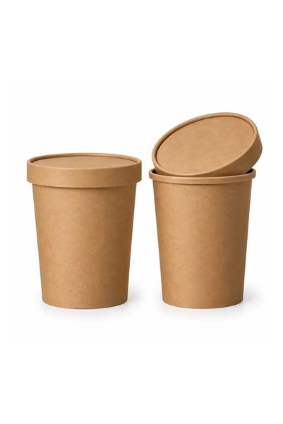 OEM Bol Supă din Carton Kraft Natur cu Capac, 16 / 26 oz – 25 buc/set – BOL S...