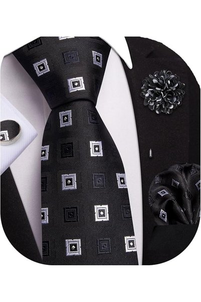 Dubulle Mens Paisely Silk Tie for Men Necktie and Pocket Square Set