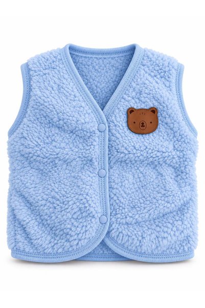 Oz Baby Unisex Baby Vest with Teddy Bear Embroidery, Plush Welsoft Autumn-Winter Snap Fastener Vest for Girls and Boys