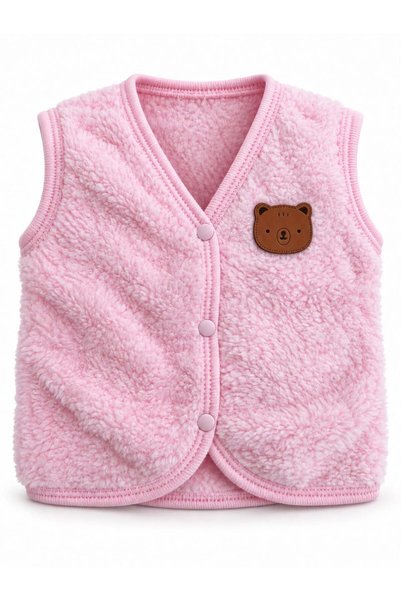Oz Baby Unisex Baby Vest with Teddy Bear Embroidery, Plush Welsoft Autumn-Winter Snap Fastener Vest for Girls and Boys