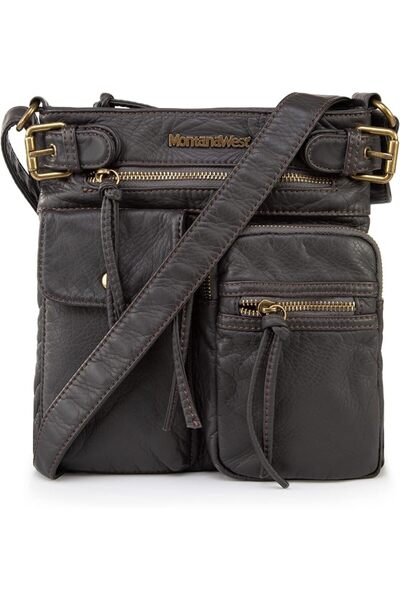 Montana West Crossbody Bag for Women Soft Washed Leather Multi Pocket Shoulde...