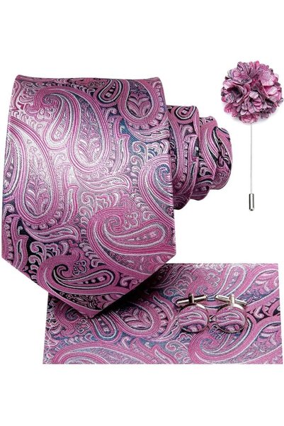 Dubulle Mens Paisely Silk Tie for Men Necktie and Pocket Square Set