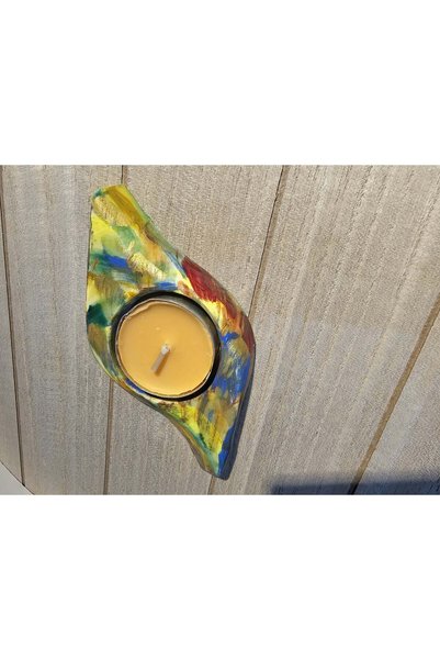 Marc Pill Candle Holder, Handmade, Abstract Eye Shape – Multicolor with Gold ...