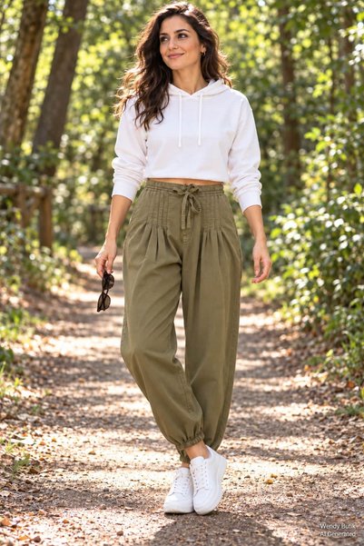 WENDY STYLE Pile Detaylı Paça Lastikli Şalvar Spor Pantolon