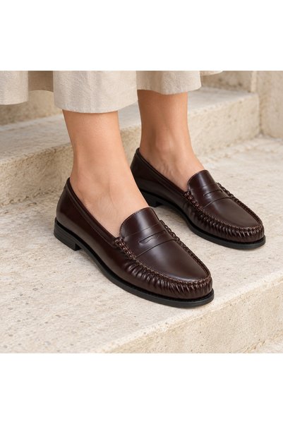 a ayak&kabım official Ayakkabimofficial Women's Genuine Leather Brown Open Loafer Moccasin Shoes Varenna