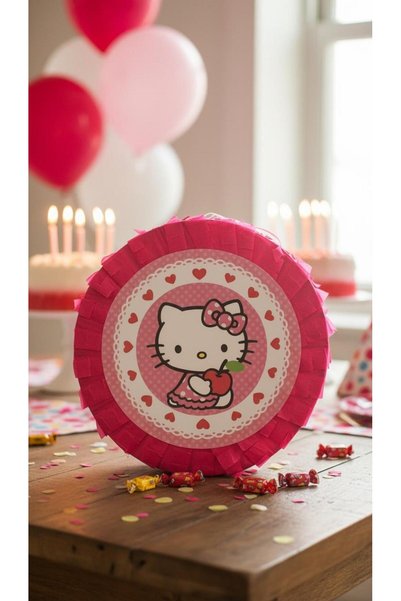 Cadde Süs Hello Kitty Temalı Pembe Katlanabilir Pinyata Ve Sopası
