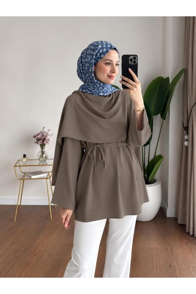 Bluemiss Kadın Pelerinli Bel Bağlamalı Tesettür Gömlek