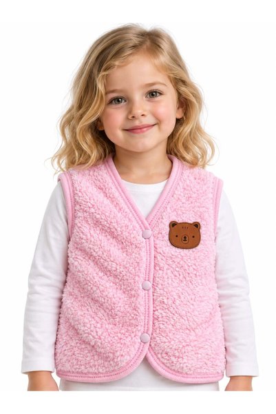 Oz Baby Unisex Baby Vest with Teddy Bear Embroidery, Plush Welsoft Autumn-Winter Snap Fastener Vest for Girls and Boys
