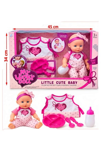 Toybox مجموعة دمى الأطفال مع الملحقات، الزجاجة، المئزر، والأدوات