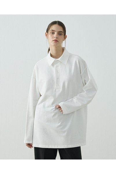Aybikestil Cotton İki İplik Polo Yaka Sweat Ekru