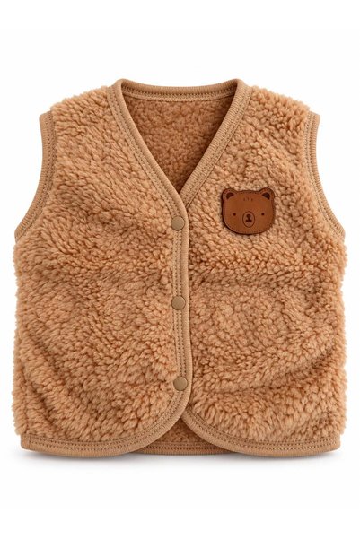 Oz Baby Unisex Baby Vest with Teddy Bear Embroidery, Plush Welsoft Autumn-Winter Snap Fastener Vest for Girls and Boys