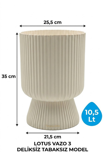 TEMMUZ HOME Dekoratif Lotus Saksı Vazo No 3 İç ve Dış Mekan Saksısı - 10,5 Litre (Deliksiz ve Tabaksız Model)