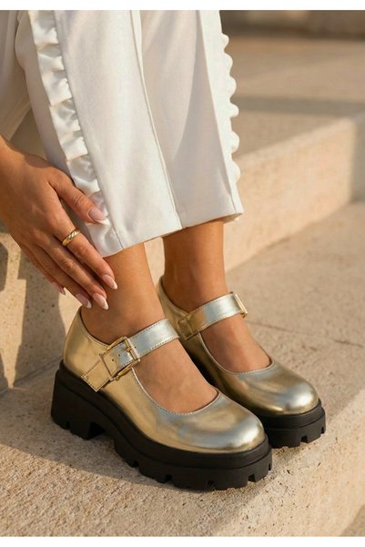 B T Shoes Μασόβια χρυσά παπούτσια πλατφόρμας