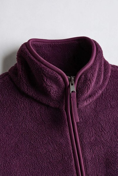 Sue Store Mürdüm Fermuarlı Oversize Peluş Sweatshirt