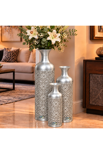 PixelsFurniture طقم مزهريات (فازات) 3 قطع فازات معدنية فاخرة من بكسل الأثاث, ...