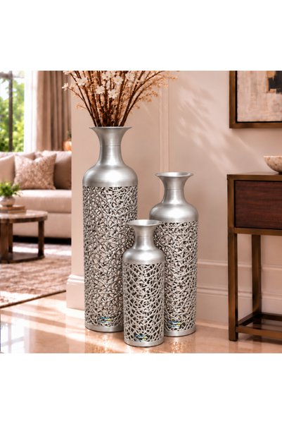 PixelsFurniture طقم مزهريات (فازات) 3 قطع فازات معدنية فاخرة من بكسل الأثاث, ...