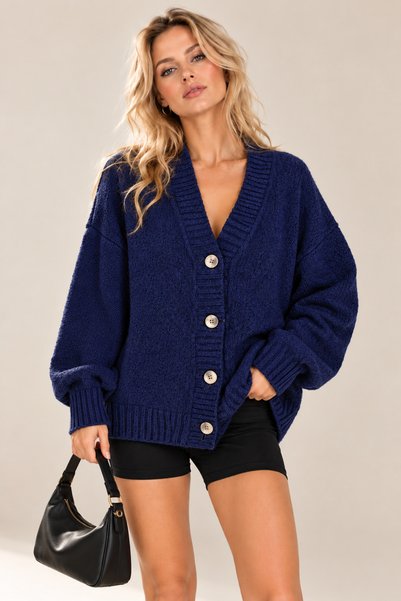 Tarz Cool Women's Oversize V-Neck Buttoned Soft Textured Knitwear Cardigan St...