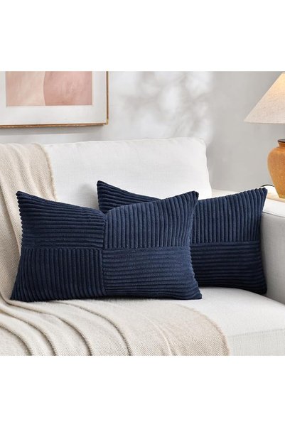Fancy Homi عبوتان من أغطية الوسائد الزخرفية باللون الأزرق الداكن مقاس 14×24 ب...