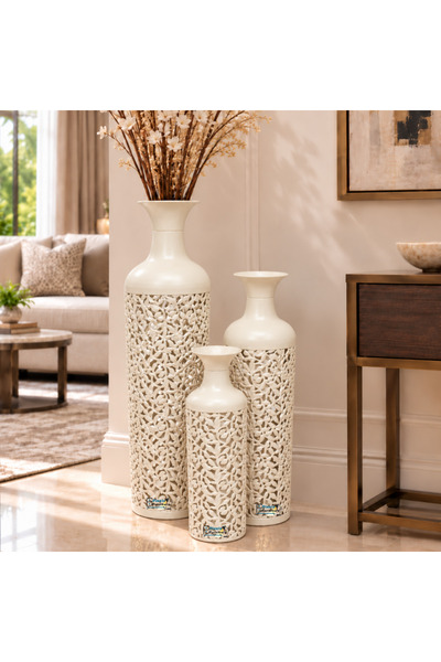 PixelsFurniture طقم مزهريات (فازات) 3 قطع فازات معدنية فاخرة من بكسل الأثاث, ...