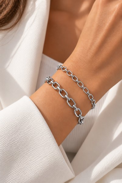 Adata Jewelry Steel 2-Piece Women's / Men's Combination Bracelet Set Oval Mod...