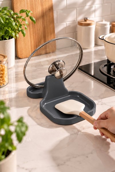 KHAKMA Lid and Spoon Holder Stand - Countertop Ladle Rest, Spoon Rest, Spatul...