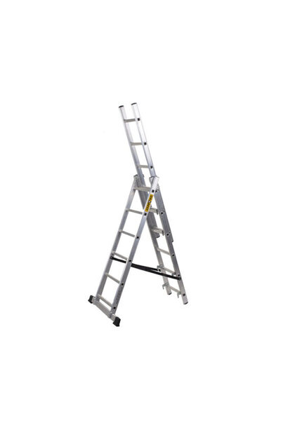 OEM Алуминиева стълба, 3 секции, 6 стъпала, макс. 150 кг, 3.71 м, Drabest