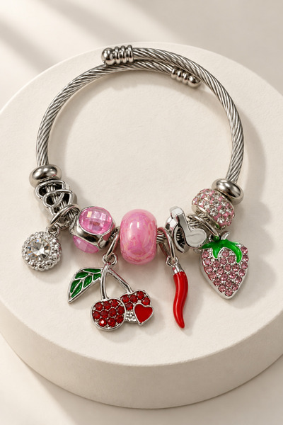 MakeWell Children's Boy Fruit Figured Charm Steel Bracelet – Small Size Tarni...