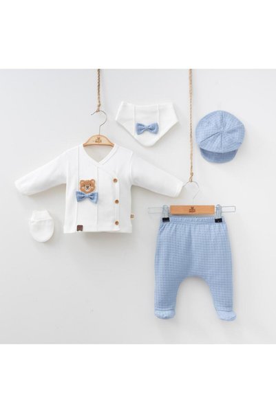 Mert Baby Süzene Teddy Bear Embroidered 5-Piece Organic Hospital Discharge Se...
