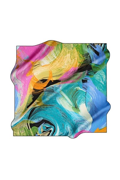 Aker Sura Silk Scarf Turquoise Abstract Pattern