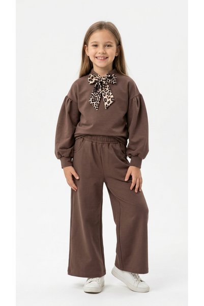 Luniya Girls' Seasonal Suit Brown Color Stylish Model Top and Bottom Set Oyso...