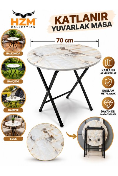 Hzm Collection Katlanabilir Yuvarlak Masa 70 cm – Balkon, Mutfak, Bahçe ve Te...