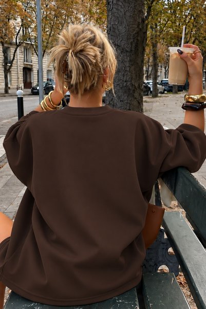 The Champ Clothing Women's Relaxed Fit Sweatshirt Life Is Too Short Printed Brown – Crew Neck, 3 Thread Without Drawstrings