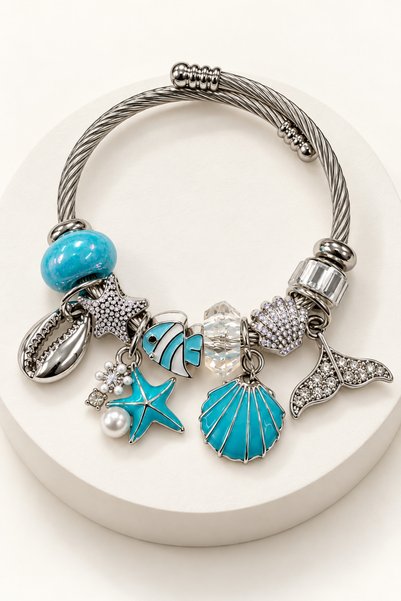 MakeWell Children's Boy's Sea Figured Charm Steel Bracelet – Small Size Tarni...