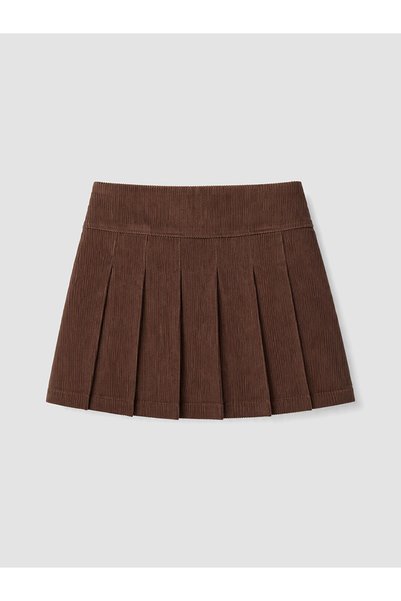 LC Waikiki Peak New Season Brown Girls' Pleated Velvet Shorts Skirt