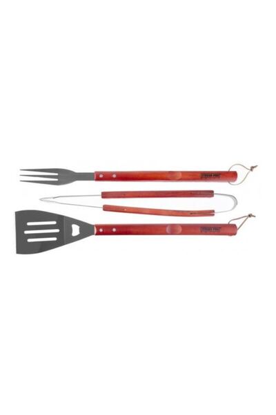 OEM Ustensile pentru barbecue, grill, gratar, inox, maner lemn, set 3 piese