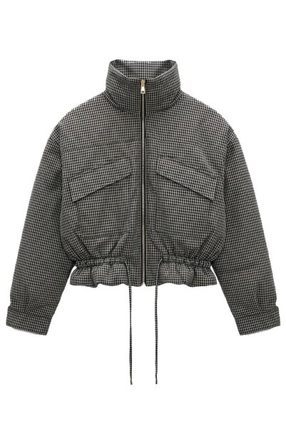 Mzr Collection Plaid Pattern Puffer Coat-Black Black