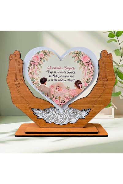 OEM Cadou Cerere Nași Botez Fetiță – Decor Inimă „Vreți să vă devin Finuță?”,...