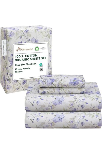 RUVANTI 100% Cotton Percale Sheets for King Size Bed - 16 Inches Deep Pocket ...