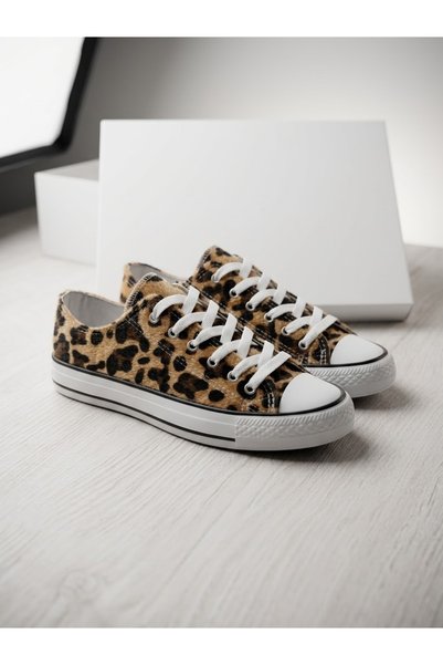 Lideral Women's Leopard Patterned Ankleless Sneaker Lace-Up Casual Sports Shoes