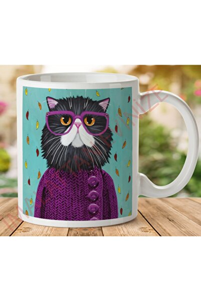ART HEDİYE Cat With Glasses Two Side Printed Mug Cup