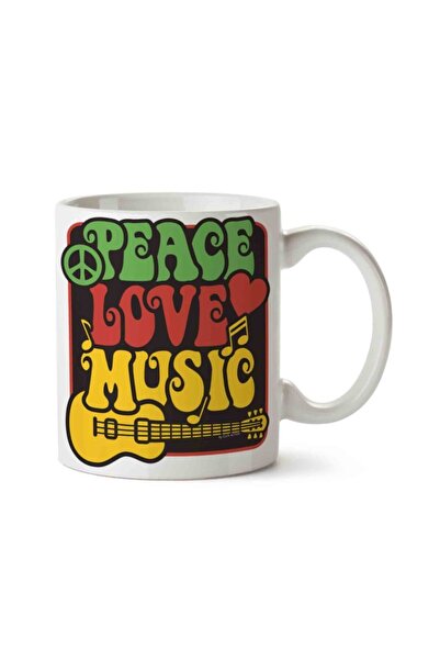 ART HEDİYE كوب مطبوع عليه وجهين من السلام والحب والموسيقى