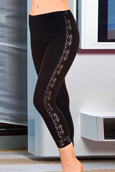 Lady Kadın Dantel Detaylı Siyah Tayt
