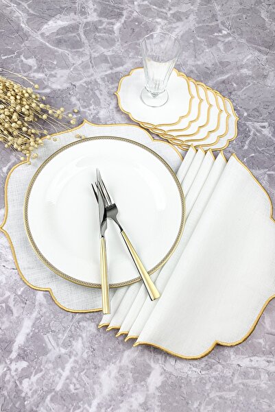 WEARE2 طقم مكون من 12 قطعة مطرزة باللون الذهبي، مناديل تقديم وكوكتيل أمريكية