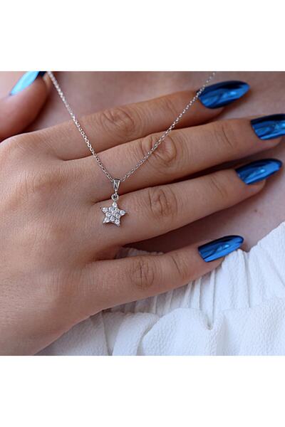 Takı Boom Beyaz Taşlı Minimal Yıldız Gümüş Kolye Küpe Takım