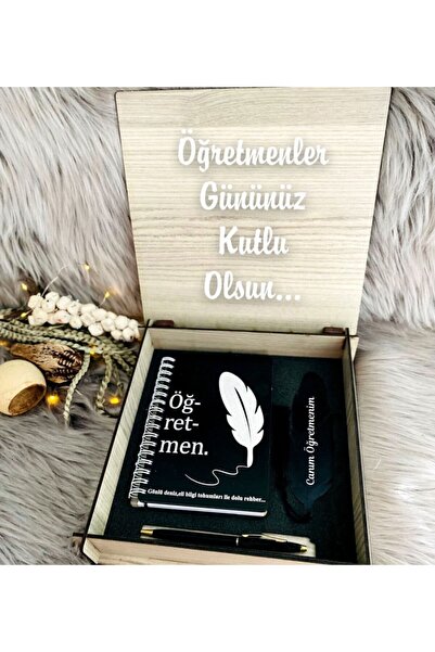 Genel Markalar Öğretmenler Günü Ahşap Kutu , Defter ,kalem,ayraç Set