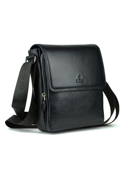 Eminsa Men's Black Floater Leather Strap Shoulder Bag