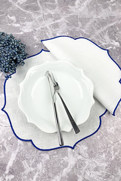 WEARE2 Set de 2 piese brodate, de culoare albastră, pentru servirea la masă a...