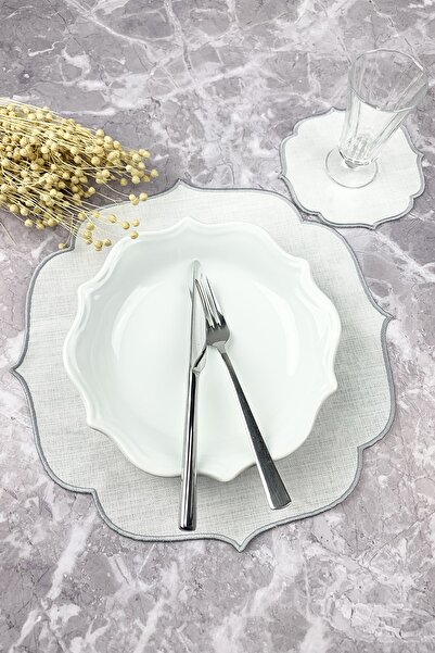 WEARE2 Set de 2 piese brodate, de culoare gri argintiu, pentru servire americ...